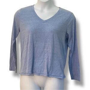 Sonoma Good For Life |  Petite Heather Blue Everyday Long Sleeve V-Neck T-Shirt